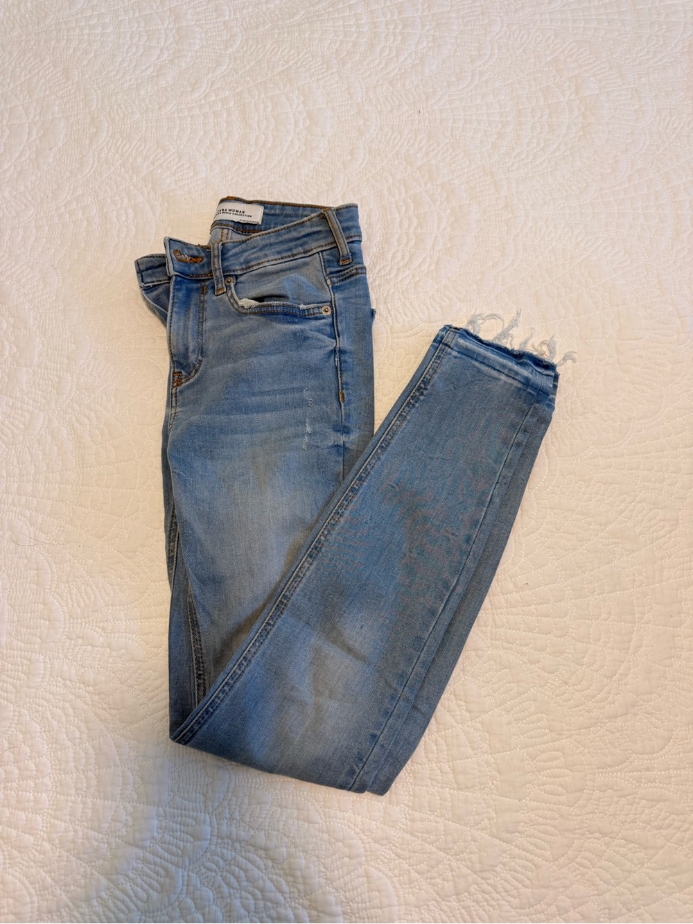 Zara Light Blue Skinny Jeans with Raw Hem